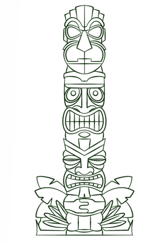 Tiki Tribal Pole Coloring Page